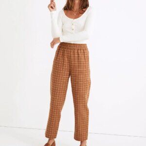 Madewell Waffleback Pull-On High-Rise Tapered Pants in Windowpane Size Medium